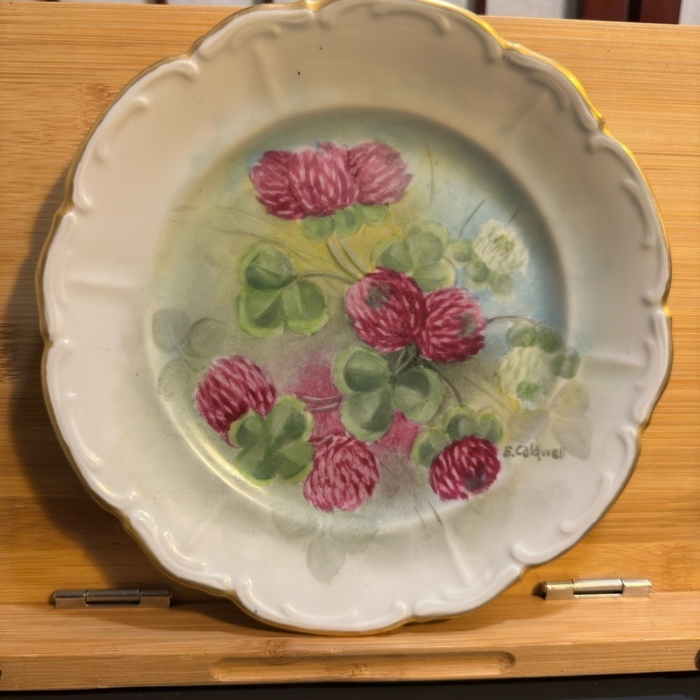 E Caldwell Bareuther Bavaria Germany US Zone Pink Floral 7” Salad Bread plate